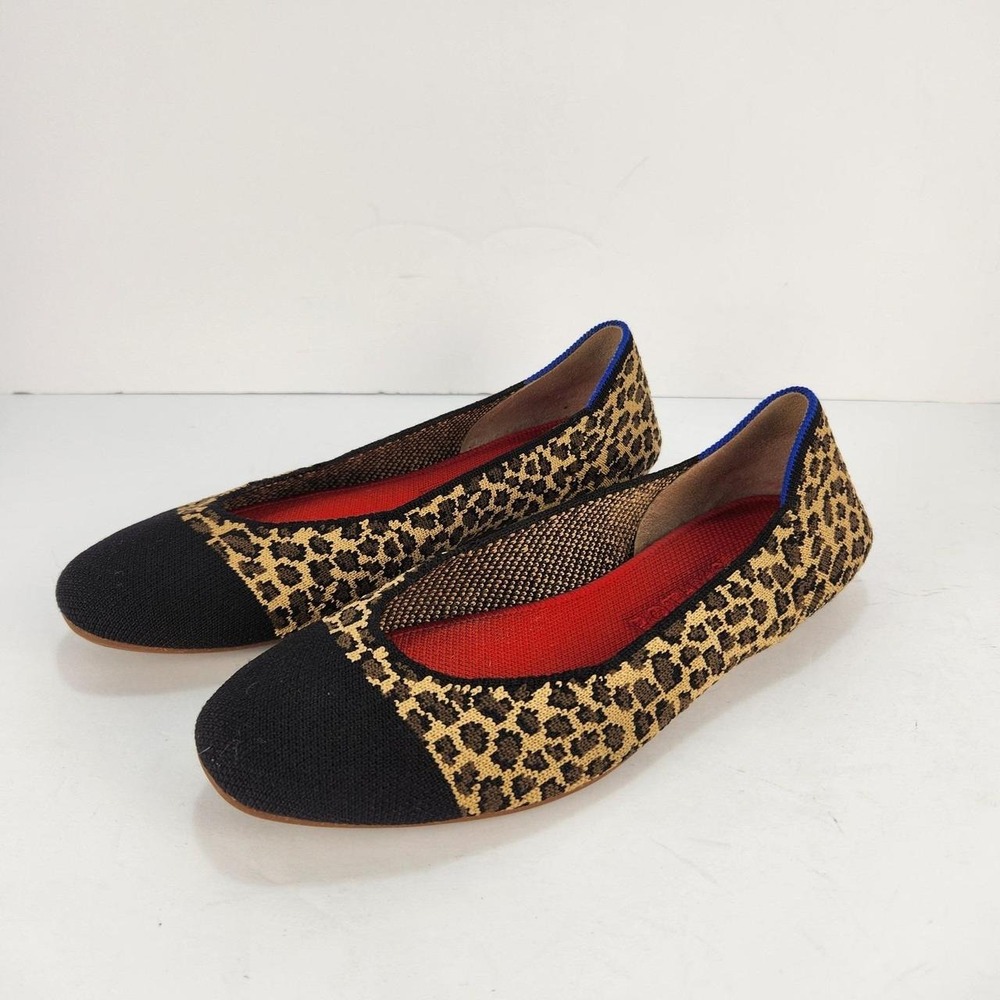 Rothy's The Flat Wildcat Leopard Print Black Cap Toe Ballet Flats Women's 6.5
